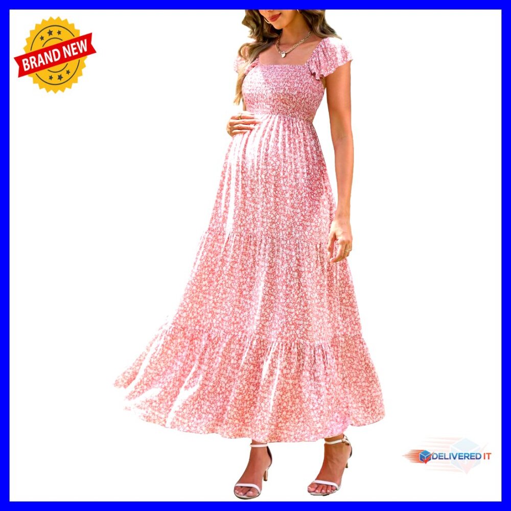Maternity Maxi Dress Smocked Top Spaghetti Straps Casual Summer Photoshoot